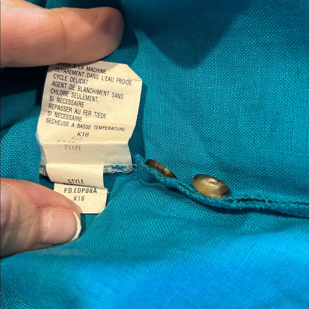 Elisabeth by Liz Claiborne Teal 100%Linen Shirt size 16 Beautiful button down - Picture 6 of 6